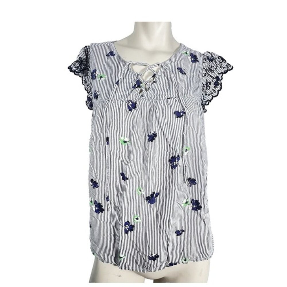 Old Navy M Tunic Peasant Milkmaid Floral Top Cottagecore Flutter Lace Sleeves